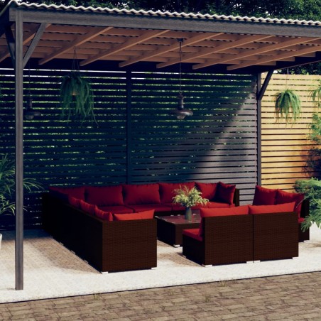 vidaXL Set muebles de jardín 14 pzas y cojines ratán sintético marrón
