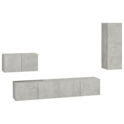 vidaXL Set de muebles de TV 4 pzas madera contrachapada gris hormigón