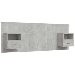 vidaXL Cabecero de cama con mesitas madera contrachapada gris hormigón