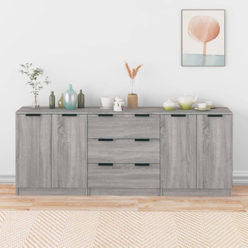 vidaXL Aparador de 3 piezas madera contrachapada gris Sonoma vidaXL Aparador de 3 piezas madera contrachapada gris Sonoma