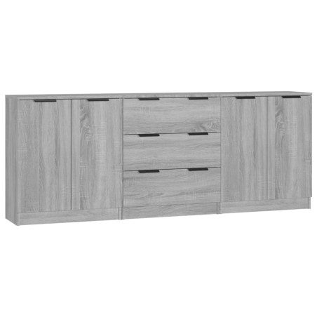 vidaXL Aparador de 3 piezas madera contrachapada gris Sonoma