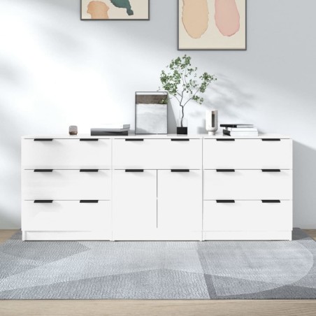 vidaXL Aparador de 3 piezas madera contrachapada blanco brillante