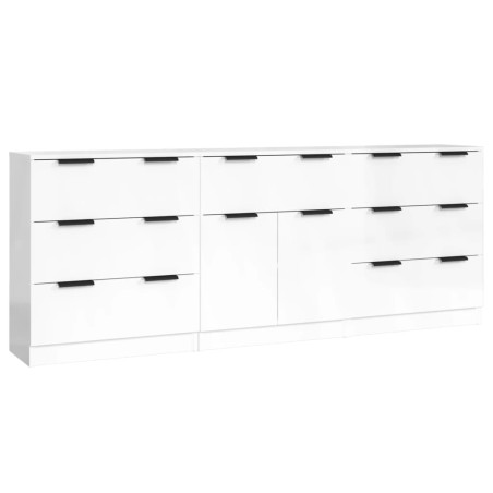 vidaXL Aparador de 3 piezas madera contrachapada blanco brillante