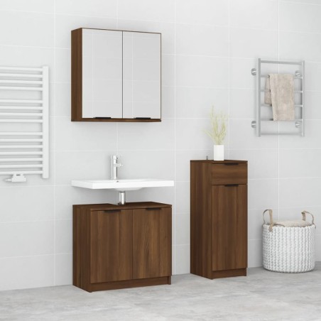 vidaXL Set de muebles de baño 3 pzas madera contrachapada roble marrón