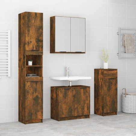 vidaXL Set de muebles de baño 4 piezas madera contrachapada roble humo