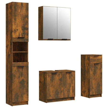 vidaXL Set de muebles de baño 4 piezas madera contrachapada roble humo