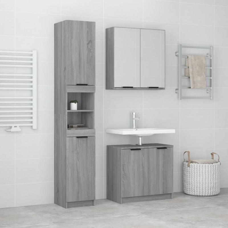 vidaXL Set de muebles de baño 3 pzas madera contrachapada gris sonoma vidaXL Set de muebles de baño 3 pzas madera contrachapada gris sonoma
