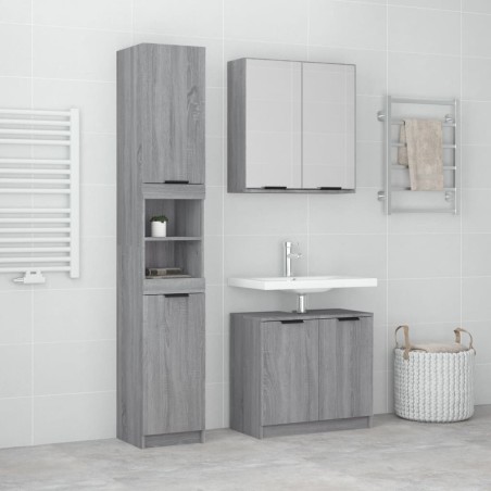 vidaXL Set de muebles de baño 3 pzas madera contrachapada gris sonoma