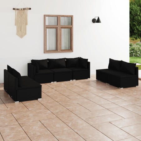 vidaXL Set de muebles de jardín 7 pzas y cojines ratán sintético negro