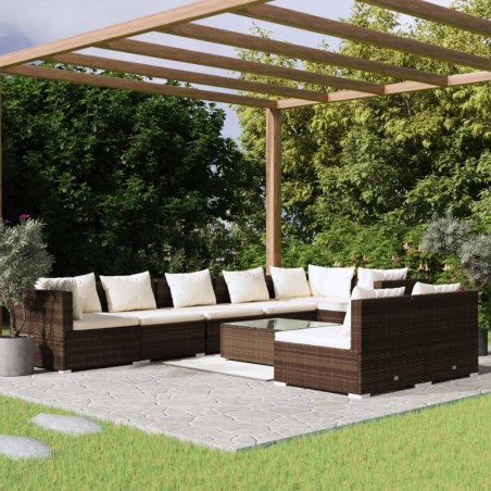 vidaXL Set muebles de jardín 9 piezas y cojines ratán sintético marrón