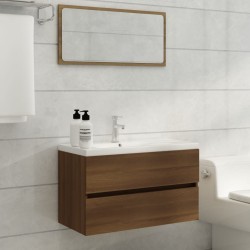 vidaXL Mueble de baño con lavabo madera contrachapada marrón roble