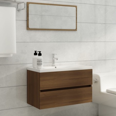 vidaXL Mueble de baño con lavabo madera contrachapada marrón roble