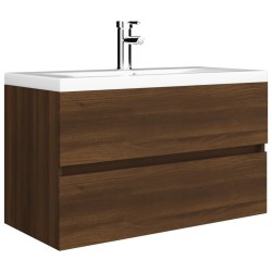 vidaXL Mueble de baño con lavabo madera contrachapada marrón roble