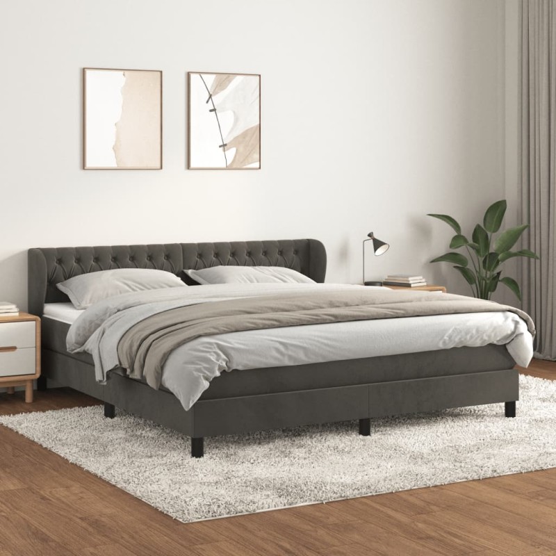 vidaXL Cama box spring con colchón terciopelo gris oscuro 180x200 cm vidaXL Cama box spring con colchón terciopelo gris oscuro 180x200 cm