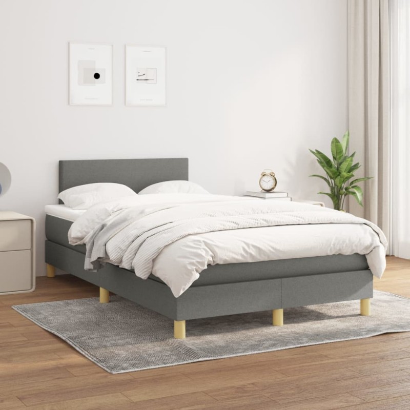 vidaXL Cama box spring con colchón tela gris oscuro 120x200 cm vidaXL Cama box spring con colchón tela gris oscuro 120x200 cm