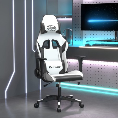 vidaXL Silla gaming cuero sintético blanco y negro