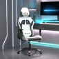 vidaXL Silla gaming cuero sintético blanco y negro