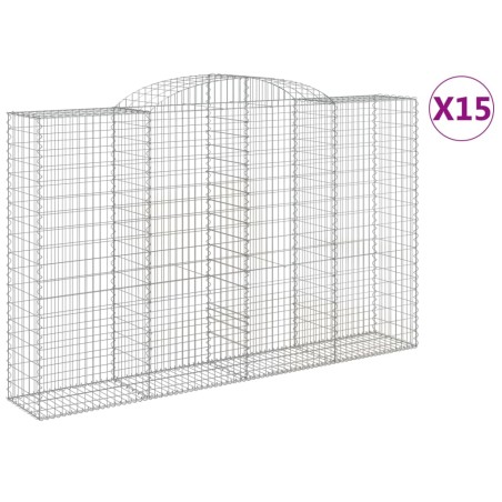 vidaXL Cestas de gaviones 15 uds forma de arco hierro 300x50x180/200cm