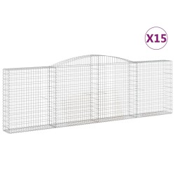 vidaXL Cestas gaviones 15 uds forma de arco hierro 400x30x120/140 cm