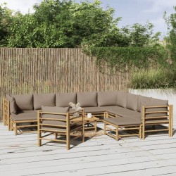vidaXL Set de muebles de jardín 12 piezas bambú y cojines gris taupé