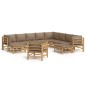 vidaXL Set de muebles de jardín 12 piezas bambú y cojines gris taupé vidaXL Set de muebles de jardín 12 piezas bambú y cojines gris taupé