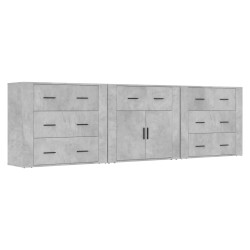 vidaXL Aparadores 3 piezas madera contrachapada gris hormigón