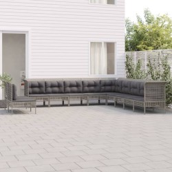 vidaXL Set de muebles de jardín 11 pzas y cojines ratán sintético gris