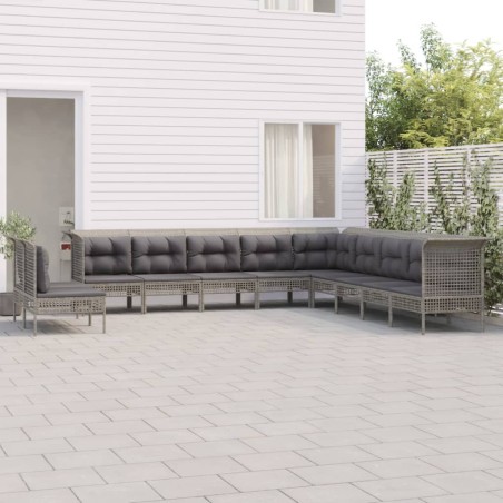 vidaXL Set de muebles de jardín 11 pzas y cojines ratán sintético gris