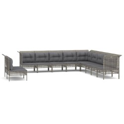 vidaXL Set de muebles de jardín 11 pzas y cojines ratán sintético gris