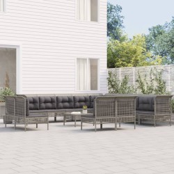 vidaXL Set de muebles de jardín 13 pzas y cojines ratán sintético gris