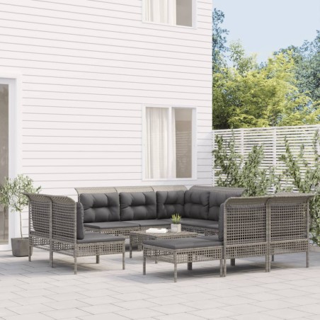 vidaXL Set de muebles de jardín 10 pzas y cojines ratán sintético gris