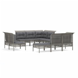 vidaXL Set de muebles de jardín 10 pzas y cojines ratán sintético gris