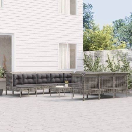 vidaXL Set de muebles de jardín 13 pzas y cojines ratán sintético gris