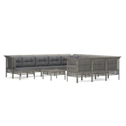 vidaXL Set de muebles de jardín 13 pzas y cojines ratán sintético gris