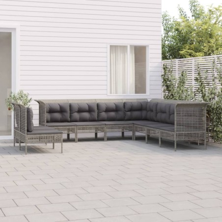 vidaXL Set de muebles de jardín 9 pzas y cojines ratán sintético gris