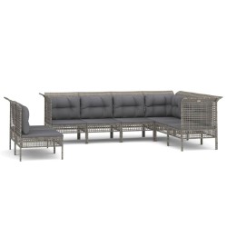 vidaXL Set de muebles de jardín 9 pzas y cojines ratán sintético gris
