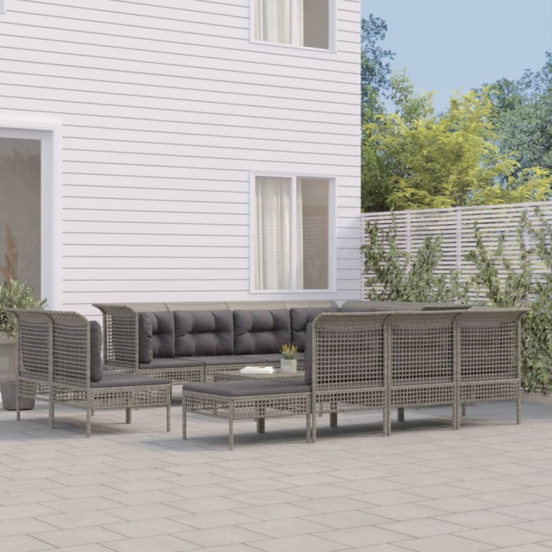 vidaXL Set de muebles de jardín 12 pzas cojines ratán sintético gris vidaXL Set de muebles de jardín 12 pzas cojines ratán sintético gris