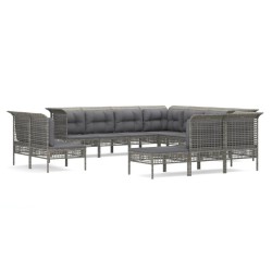 vidaXL Set de muebles de jardín 12 pzas cojines ratán sintético gris