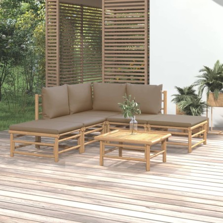 vidaXL Set de muebles de jardín 6 piezas bambú con cojines gris taupé