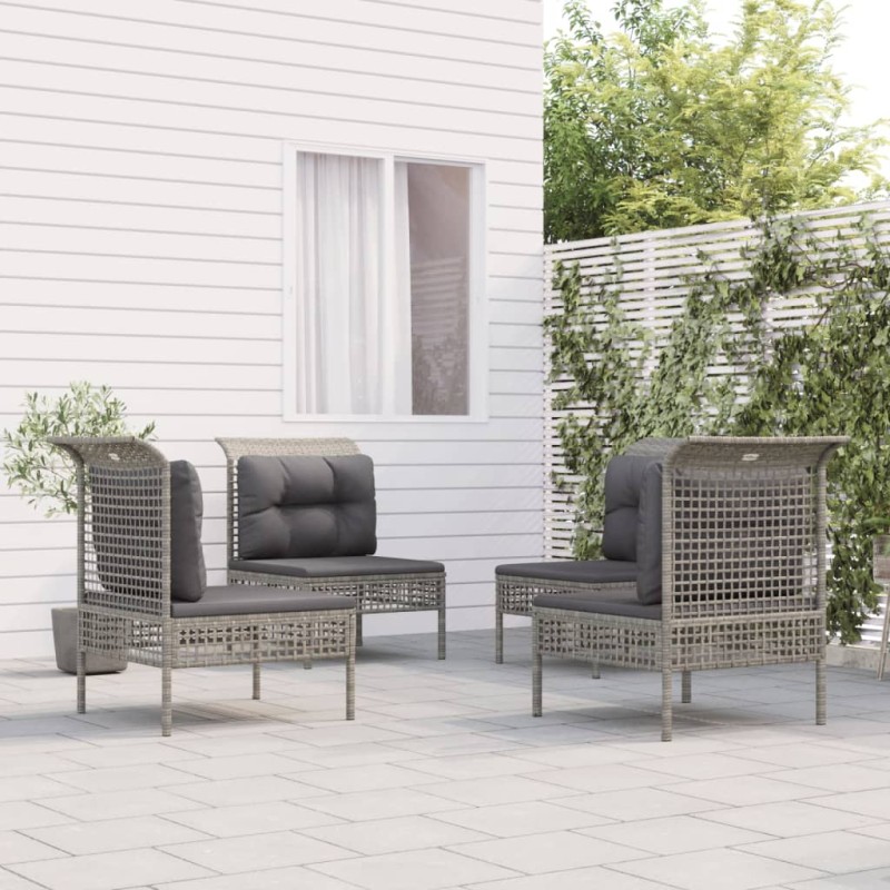 vidaXL Set de muebles de jardín 4 pzas y cojines ratán sintético gris
