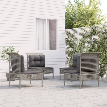 vidaXL Set de muebles de jardín 4 pzas y cojines ratán sintético gris