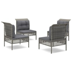 vidaXL Set de muebles de jardín 4 pzas y cojines ratán sintético gris
