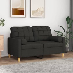 vidaXL Sofá de 2 plazas con cojines tela negro 120 cm