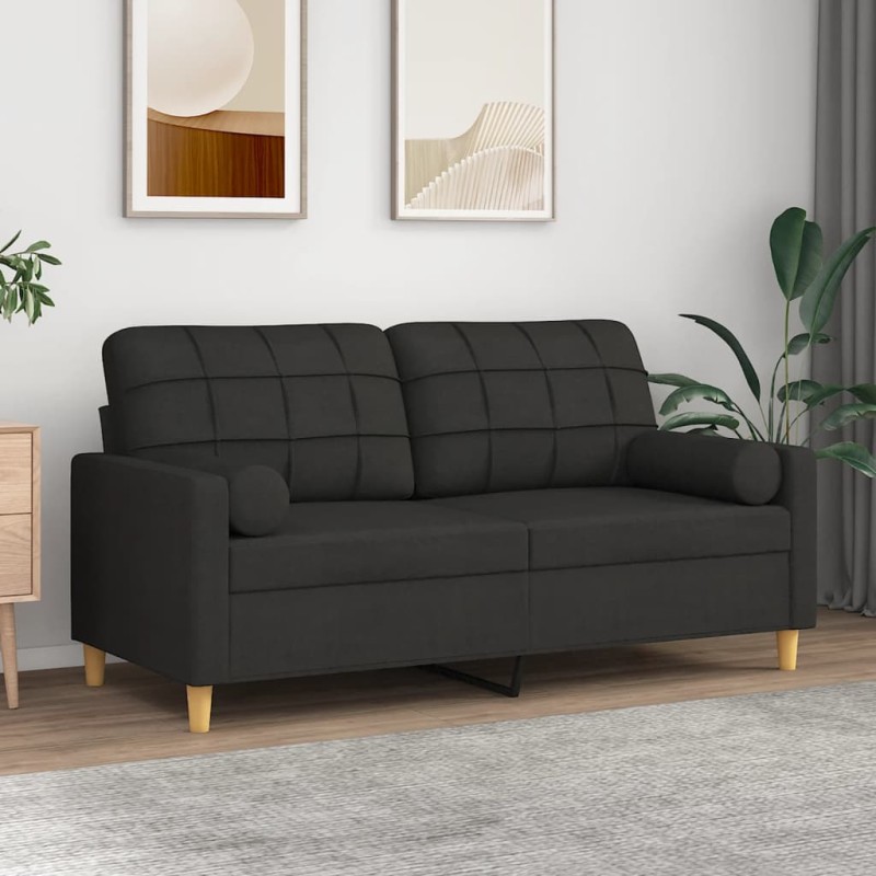 vidaXL Sofá de 2 plazas con cojines tela negro 140 cm vidaXL Sofá de 2 plazas con cojines tela negro 140 cm