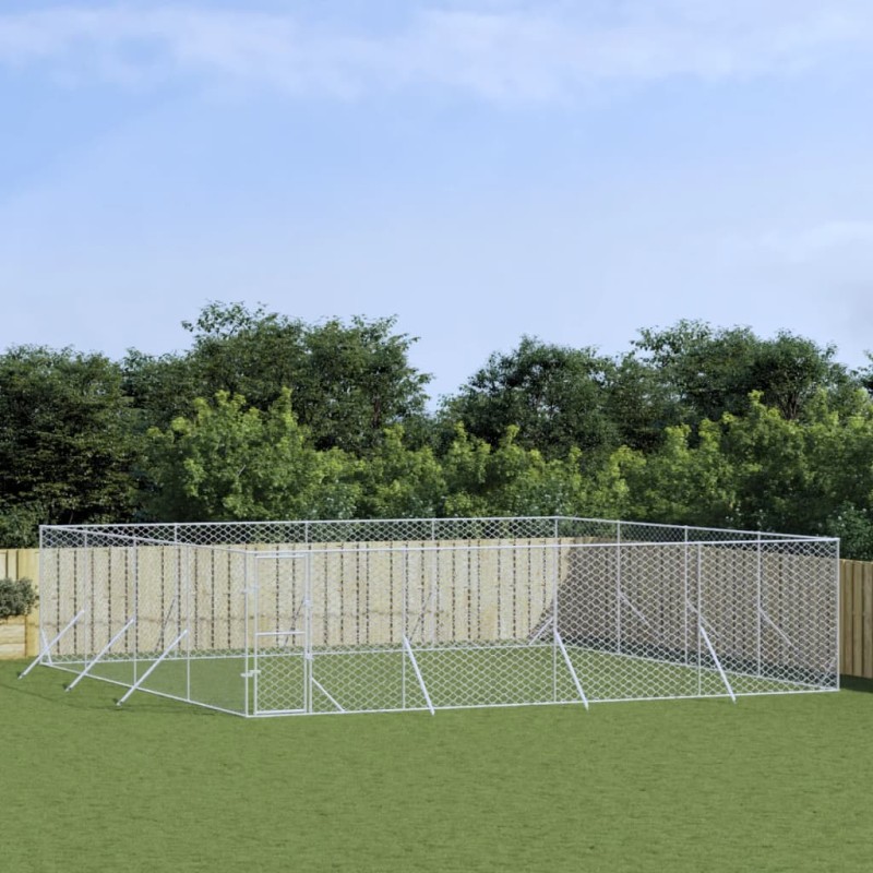 vidaXL Perrera de exterior acero galvanizado plateado 8x8x2 m