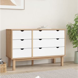 vidaXL Cajonera OTTA madera maciza pino marrón y blanco 111x43x73,5 cm
