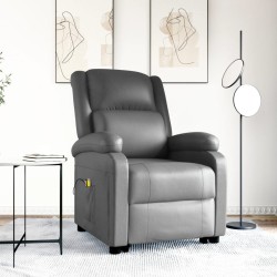 vidaXL Sillón de masaje elevable cuero sintético gris