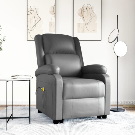 vidaXL Sillón de masaje elevable cuero sintético gris