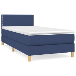 vidaXL Cama box spring con colchón tela azul 90x200 cm