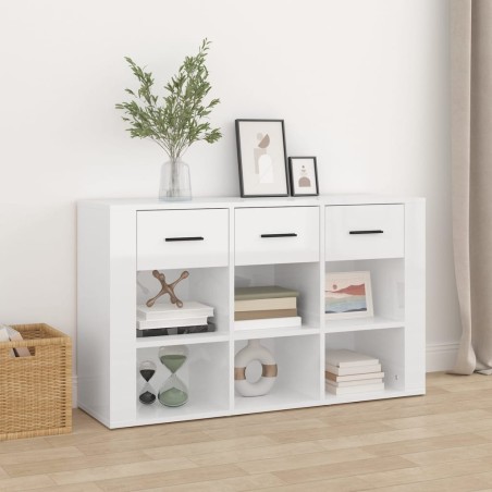 vidaXL Aparador de madera contrachapada blanco brillo 100x30x59,5 cm